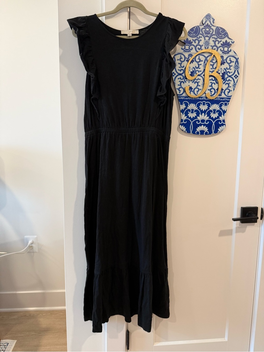 LOFT Black Maxi Dress with Ruffle Sleeves